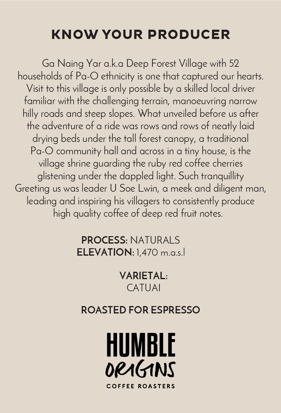 Ga Naing Yar Village Naturals Microlot | Espresso